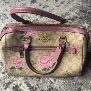 Coach Tan and Pink Floral Satchel